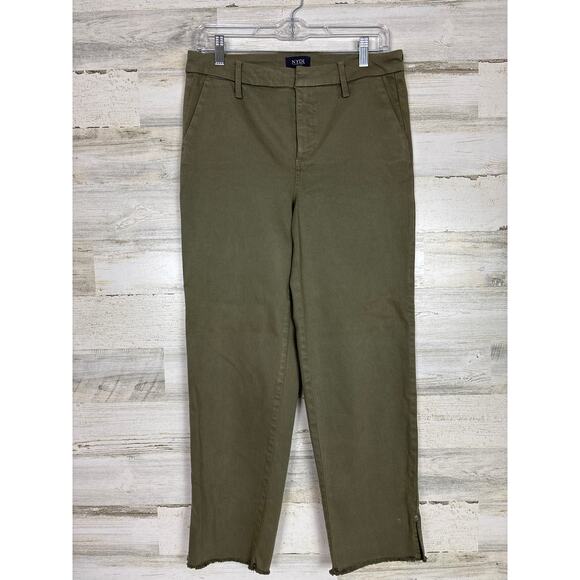 NYDJ Women’s 2 Chino Pants Raw Hem Slit Crop Cotton Blend Lift Tuck Technology - Picture 1 of 4